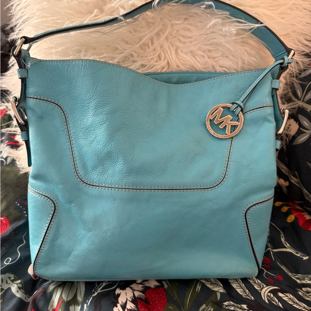 Michael Kors aqua Blue Shoulder Bag with silver Hardware